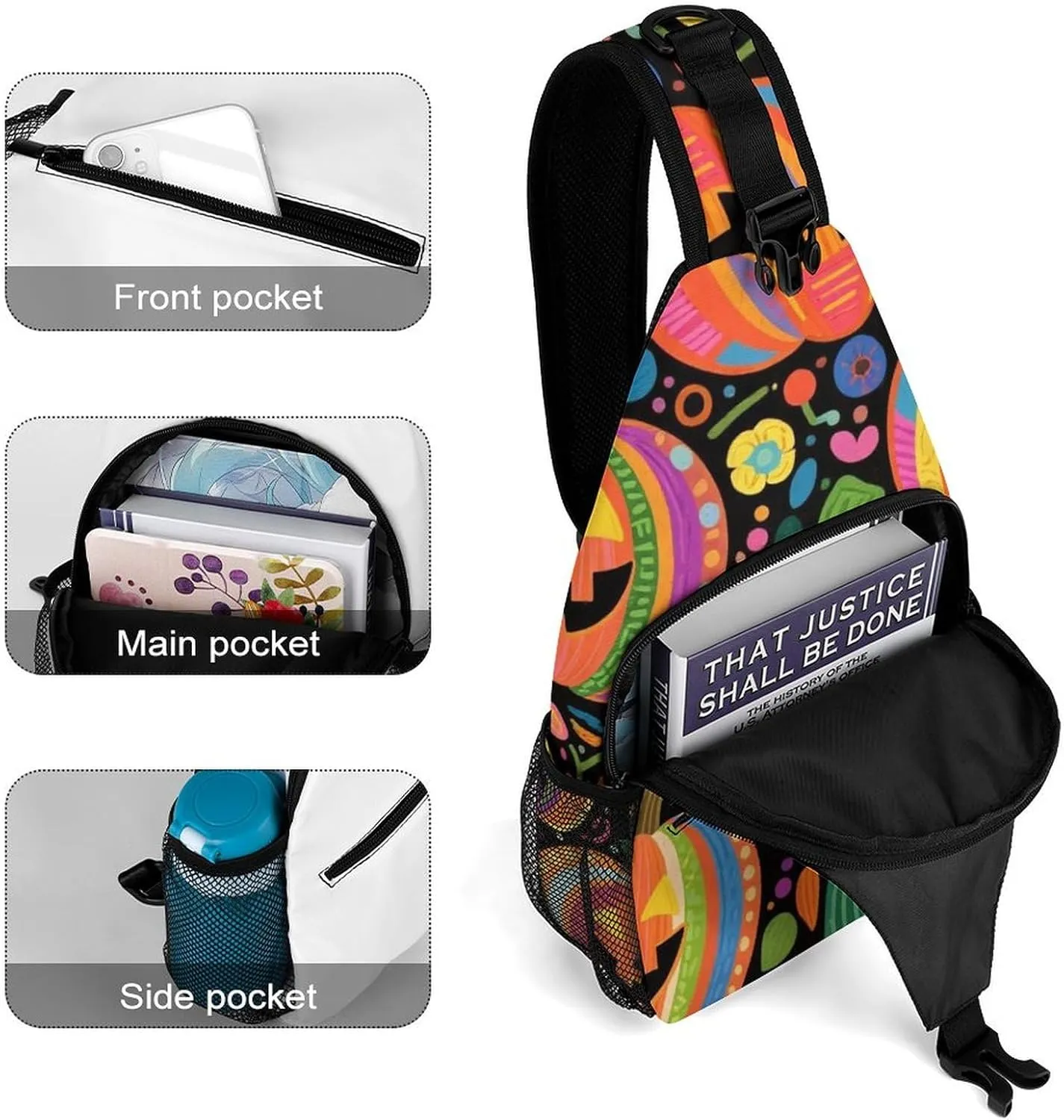 Supdreamc Ultra Lightweight Sling Backpack Cross Body Sling Backpack Multipurpose Anti-Theft Bag for Hiking Cycling Walking Dog Bicycle Travel, Halloween Colorf Ul Pumpkins Art