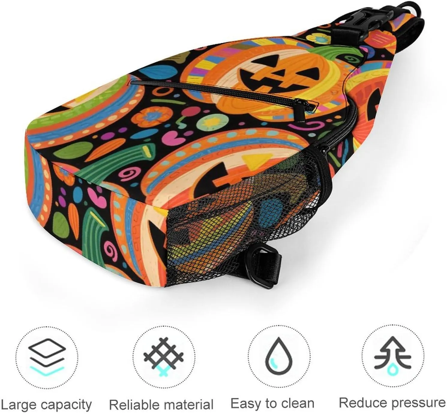Supdreamc Ultra Lightweight Sling Backpack Cross Body Sling Backpack Multipurpose Anti-Theft Bag for Hiking Cycling Walking Dog Bicycle Travel, Halloween Colorf Ul Pumpkins Art