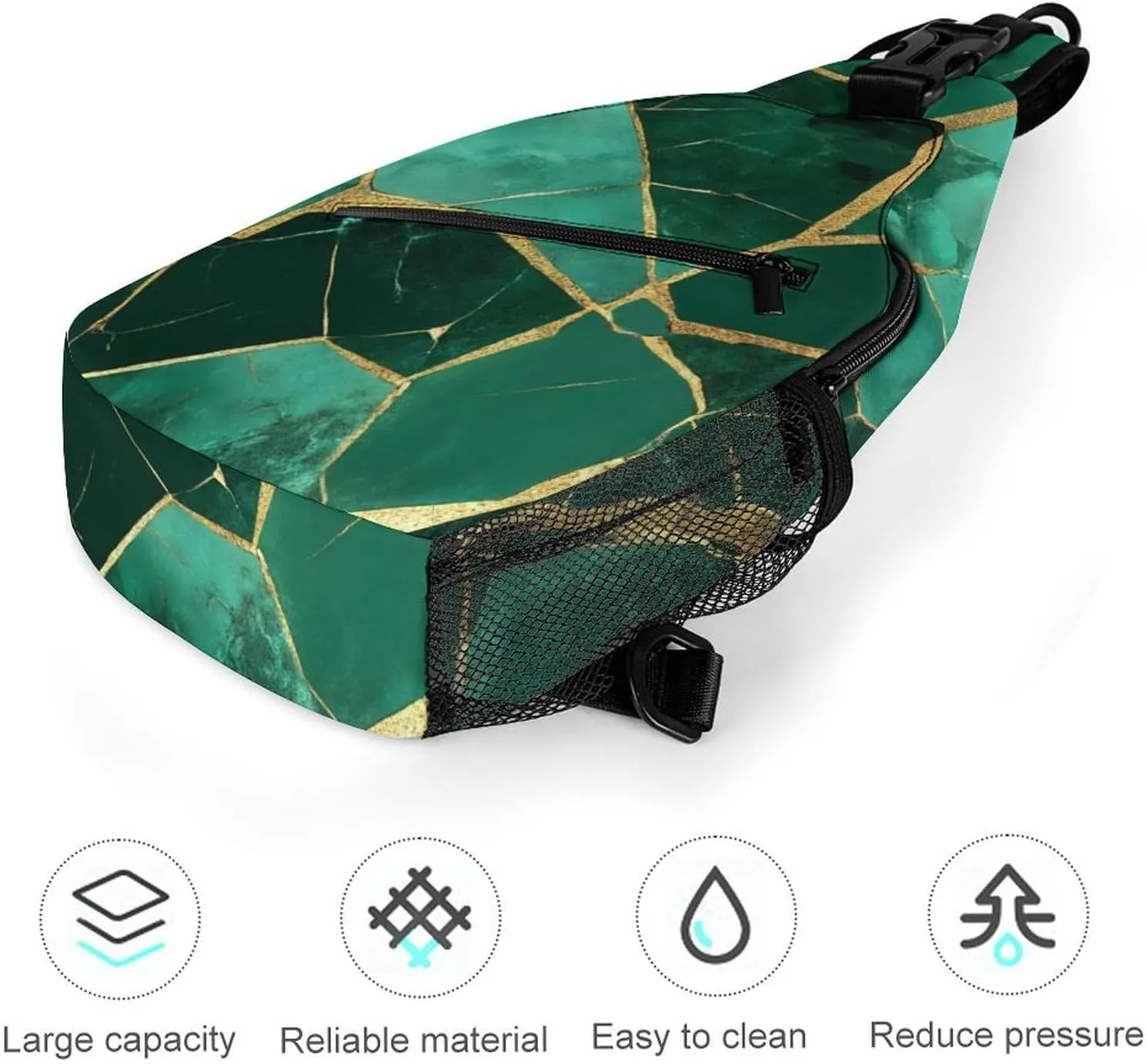 Supdreamc Ultra Lightweight Sling Bag Backpack Chest Day Bag Multipurpose Anti-Theft Backpacking for Outdoor Cycling Hiking Travel, Tool Backpack (Emerald Green Marbled Gold Glitters Green Marble)