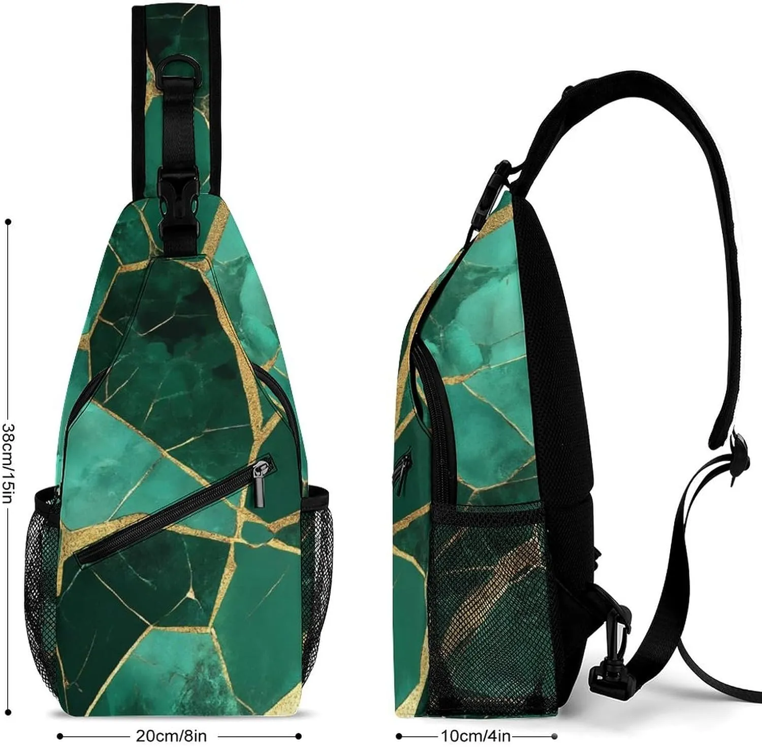 Supdreamc Ultra Lightweight Sling Bag Backpack Chest Day Bag Multipurpose Anti-Theft Backpacking for Outdoor Cycling Hiking Travel, Tool Backpack (Emerald Green Marbled Gold Glitters Green Marble)