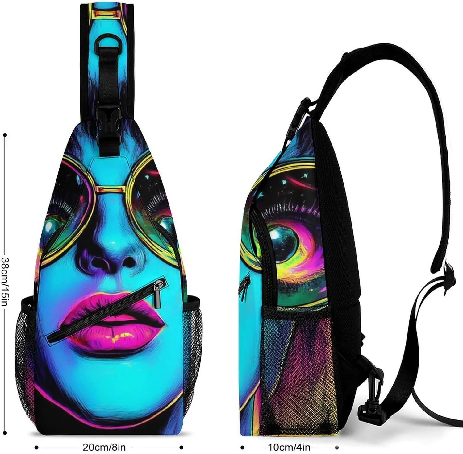 Supdreamc Ultra Lightweight Sling Bag Backpack Chest Day Bag Multipurpose Anti-Theft Backpacking for Outdoor Cycling Hiking Travel, Tool Backpack (Trippy Goth Girl Art)