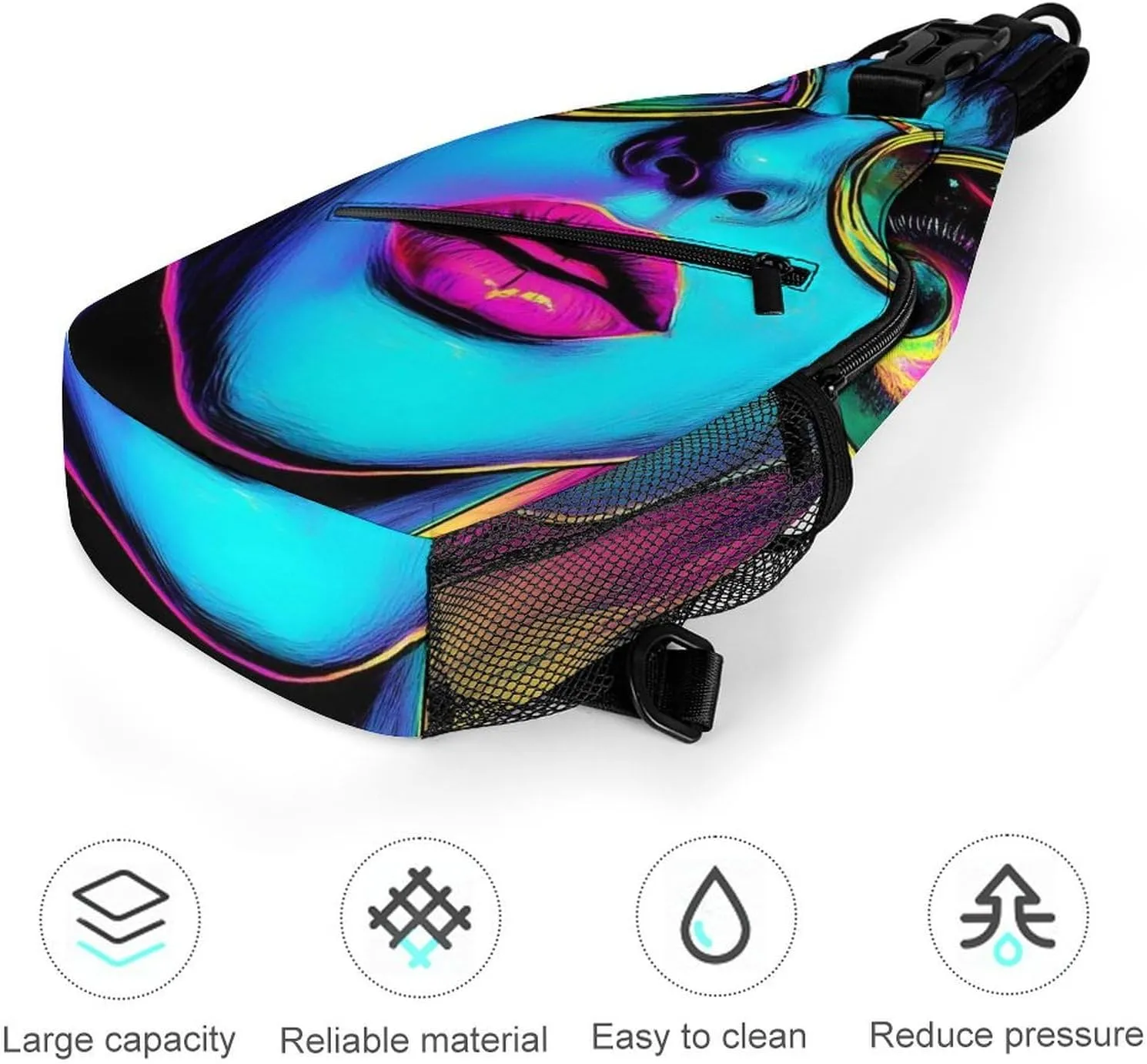 Supdreamc Ultra Lightweight Sling Bag Backpack Chest Day Bag Multipurpose Anti-Theft Backpacking for Outdoor Cycling Hiking Travel, Tool Backpack (Trippy Goth Girl Art)