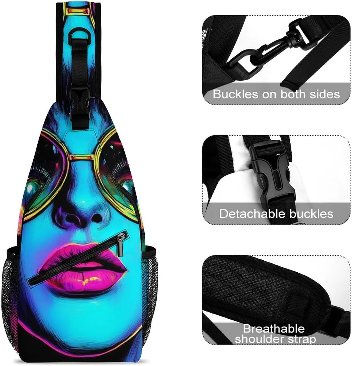 Supdreamc Ultra Lightweight Sling Bag Backpack Chest Day Bag Multipurpose Anti-Theft Backpacking for Outdoor Cycling Hiking Travel, Tool Backpack (Trippy Goth Girl Art)