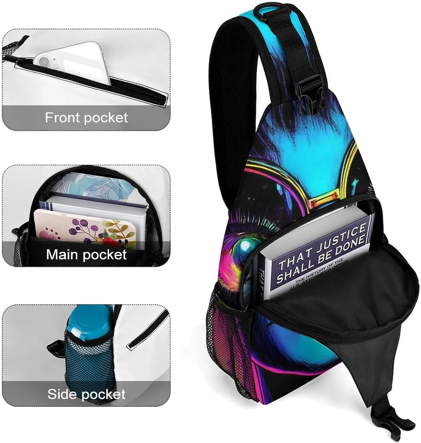 Supdreamc Ultra Lightweight Sling Bag Backpack Chest Day Bag Multipurpose Anti-Theft Backpacking for Outdoor Cycling Hiking Travel, Tool Backpack (Trippy Goth Girl Art)