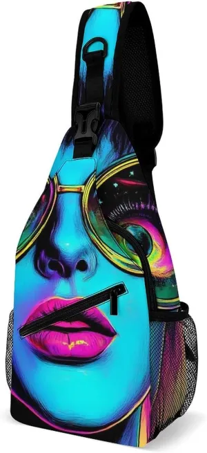 Supdreamc Ultra Lightweight Sling Bag Backpack Chest Day Bag Multipurpose Anti-Theft Backpacking for Outdoor Cycling Hiking Travel, Tool Backpack (Trippy Goth Girl Art)
