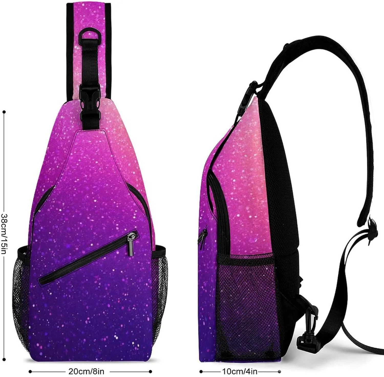 Supdreamc Ultra Lightweight Sling Bag Backpack Shoulder Crossbody Bag Chest Pack Anti-Theft Multipurpose Bag for Outdoor Cycling Hiking Travel (Beautiful Purple Bling Glitter Sparkles Pattern)