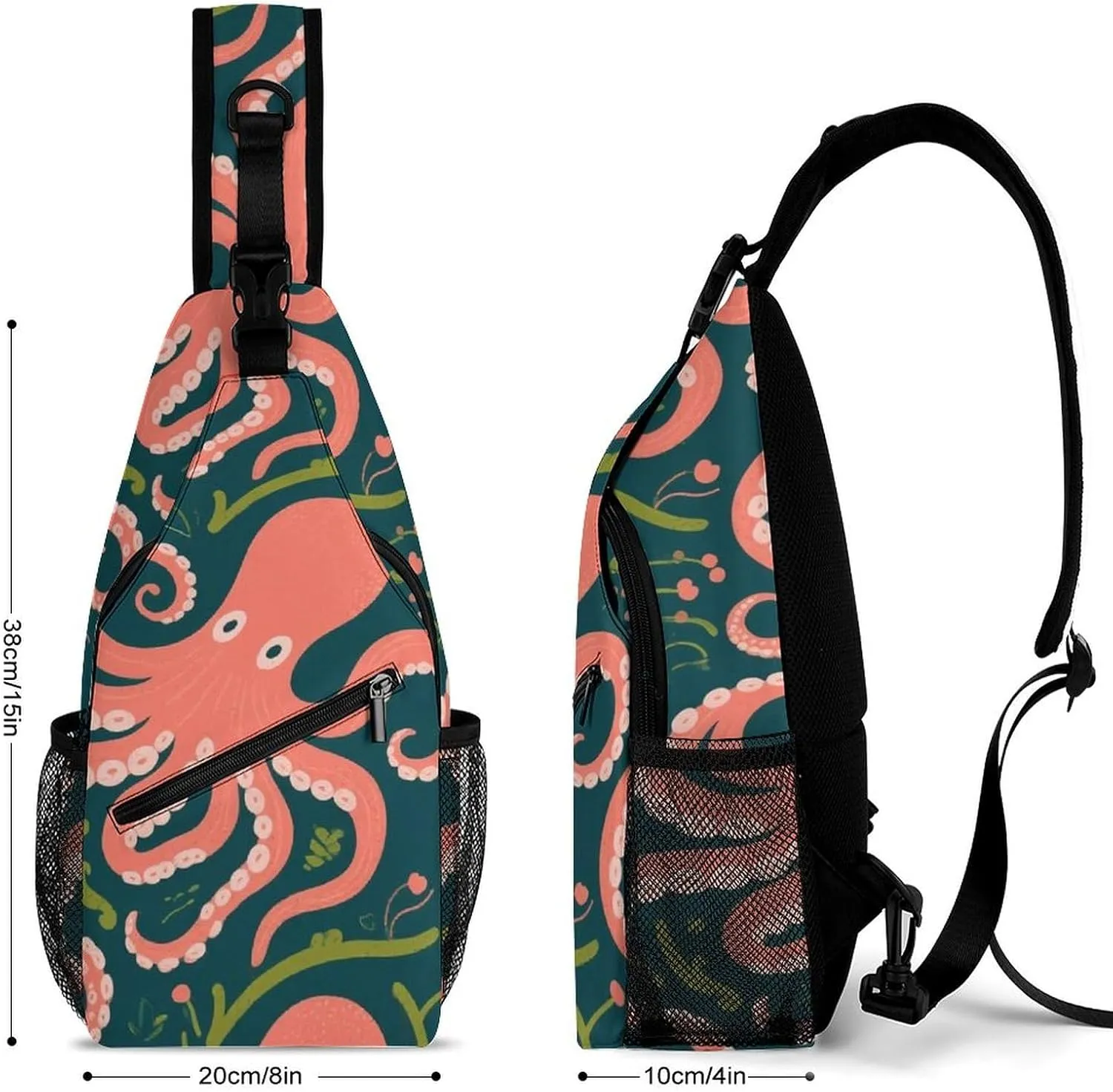 Supdreamc Ultra Lightweight Sling Shoulder Backpack Shoulder Crossbody Bag Chest Pack Multipurpose Anti-Theft Daypack for Outdoors Camping Hiking Trekking, Sea Octopus Red Art