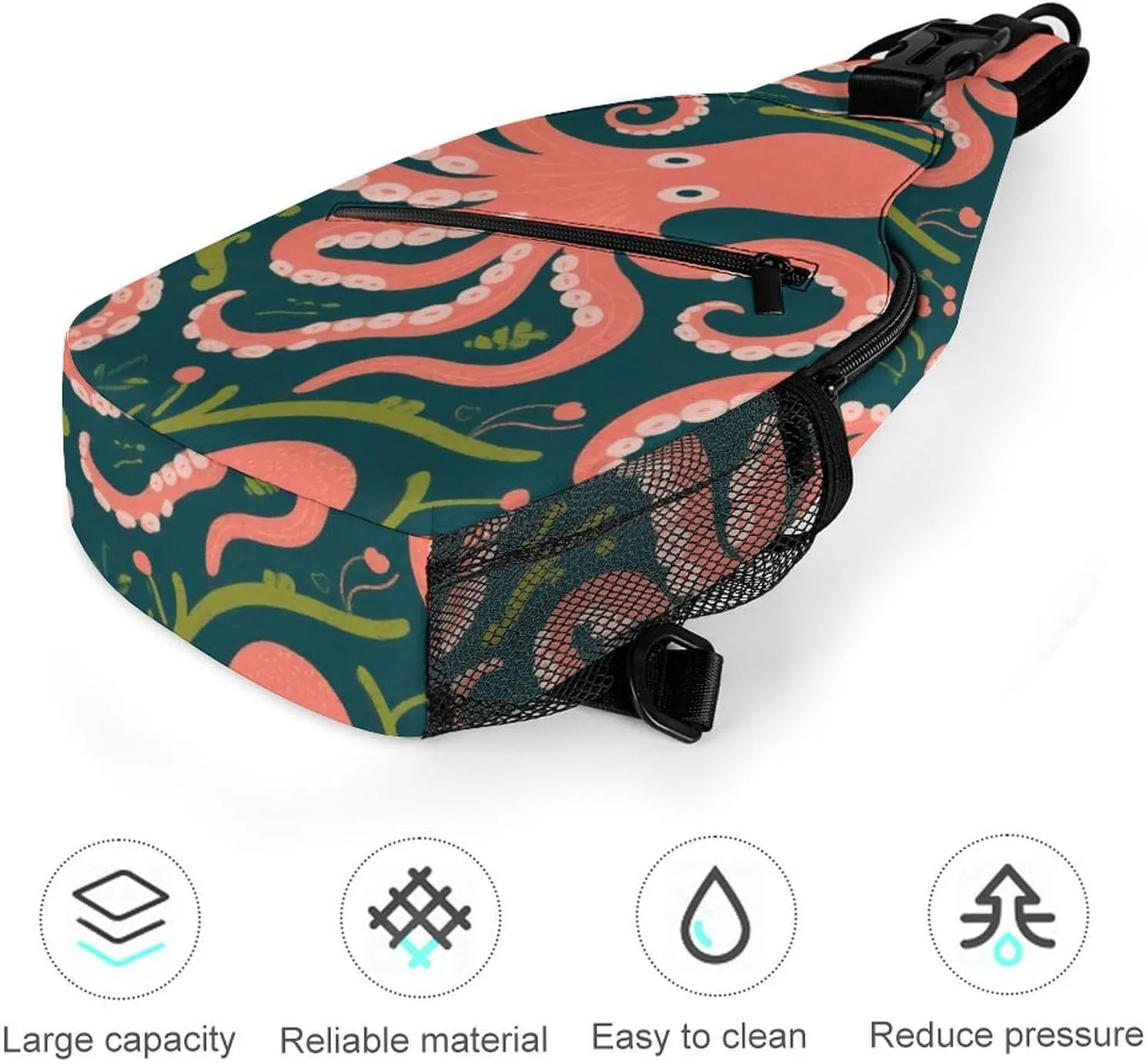 Supdreamc Ultra Lightweight Sling Shoulder Backpack Shoulder Crossbody Bag Chest Pack Multipurpose Anti-Theft Daypack for Outdoors Camping Hiking Trekking, Sea Octopus Red Art