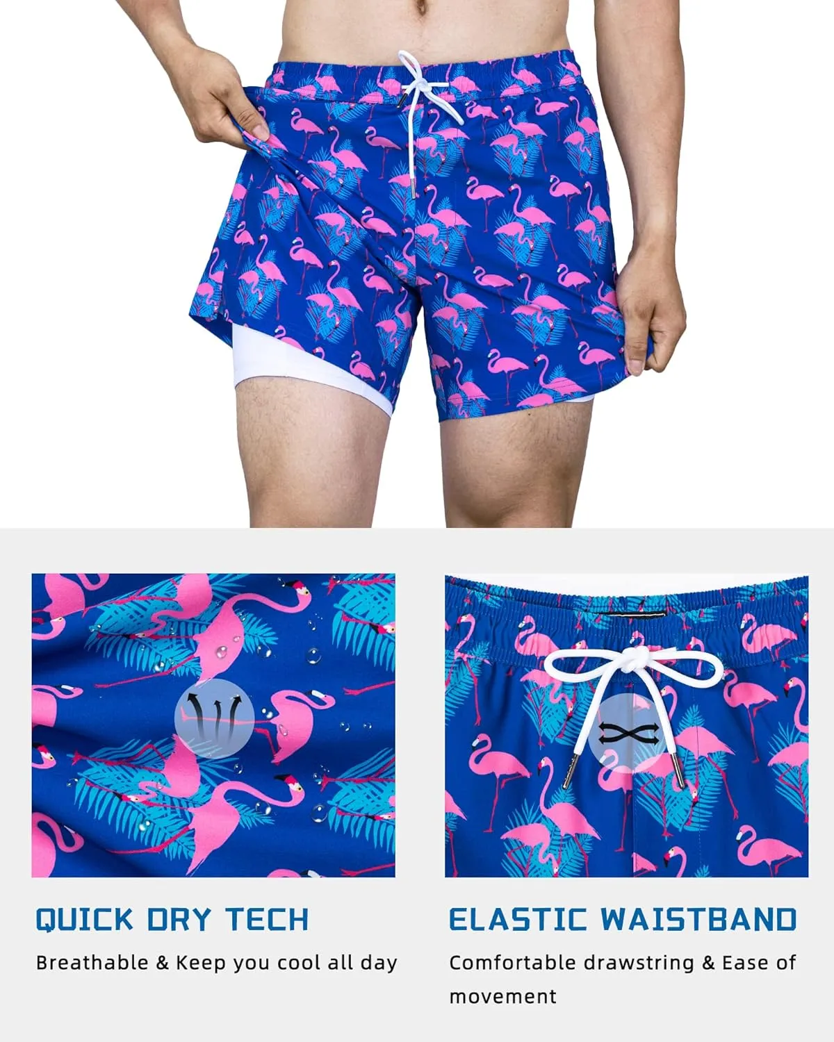 SURF CUZ Mens Swim Trunks with Compression Liner Swimming Trunks 5 Inch Bathing Suit Quick Dry Swim Shorts