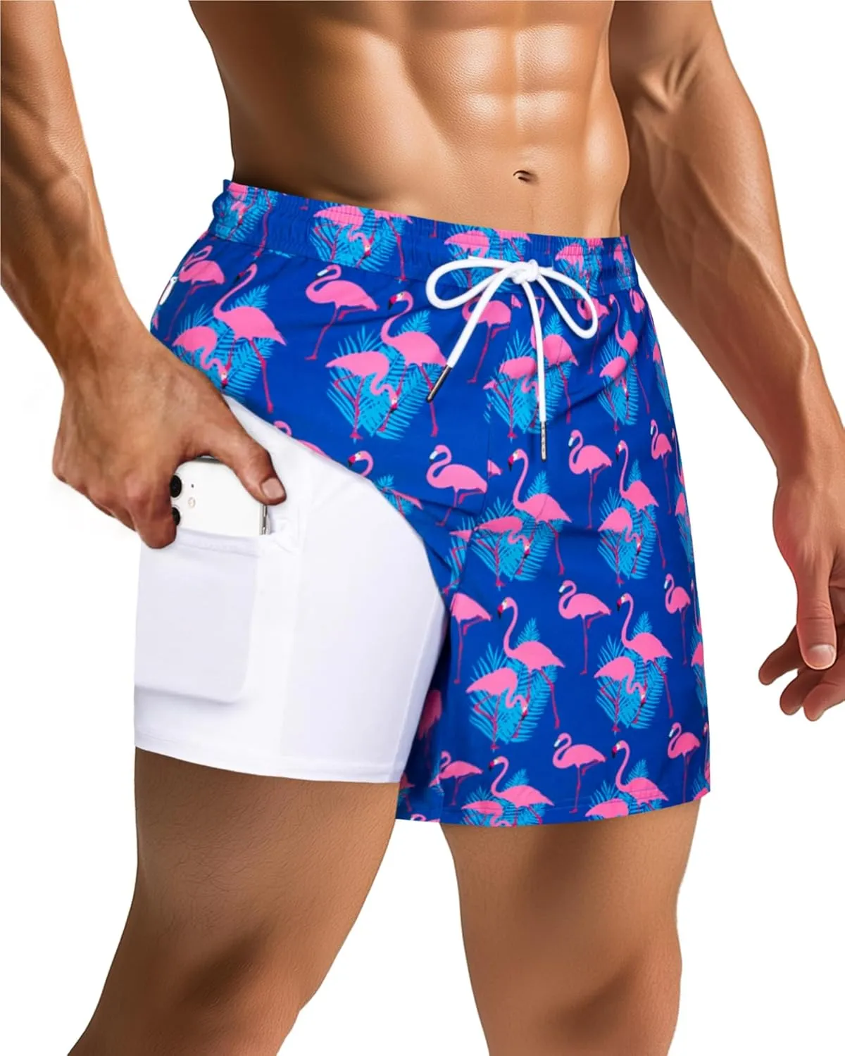 SURF CUZ Mens Swim Trunks with Compression Liner Swimming Trunks 5 Inch Bathing Suit Quick Dry Swim Shorts