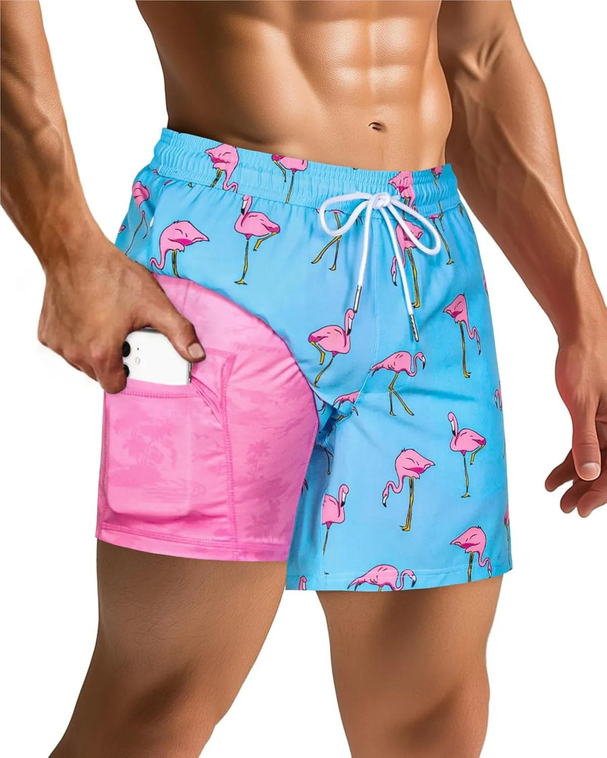 SURF CUZ Mens Swim Trunks with Compression Liner Swimming Trunks 5 Inch Bathing Suit Quick Dry Swim Shorts