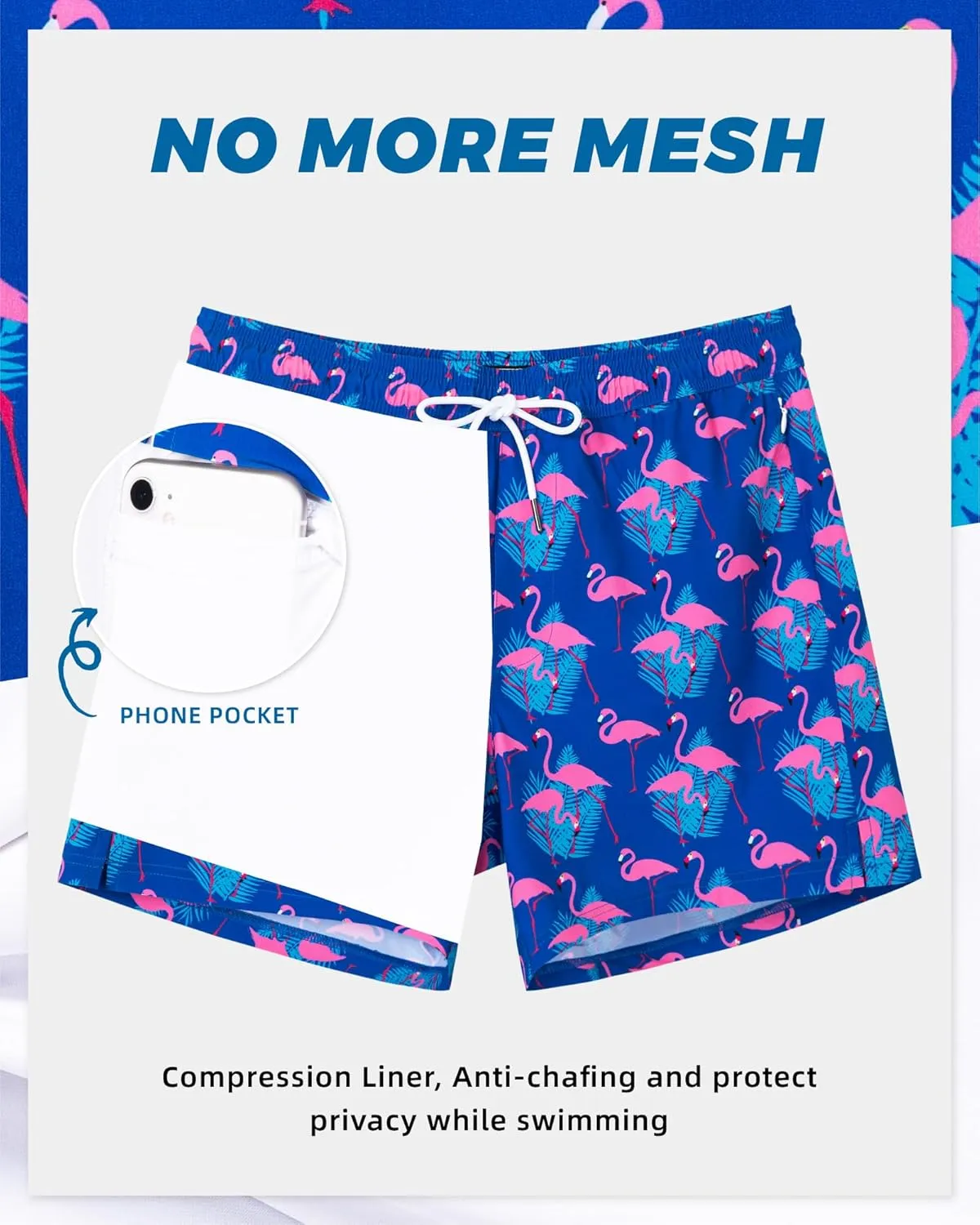 SURF CUZ Mens Swim Trunks with Compression Liner Swimming Trunks 5 Inch Bathing Suit Quick Dry Swim Shorts