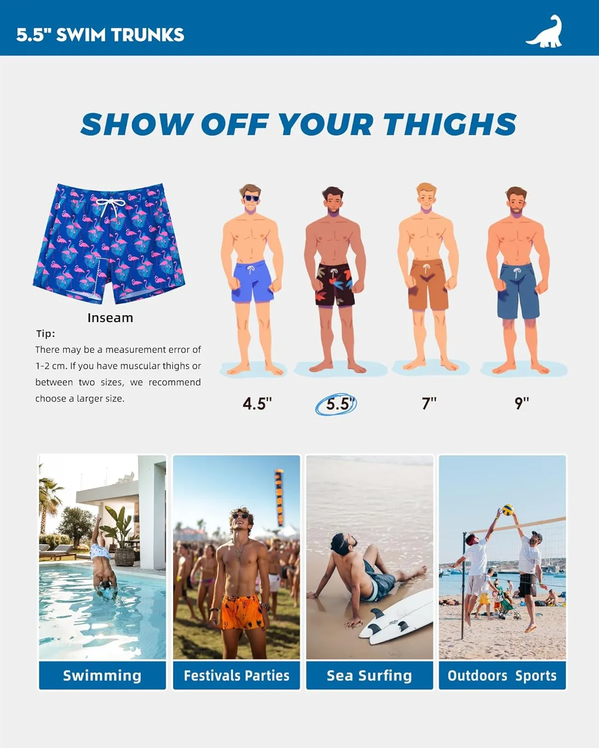 SURF CUZ Mens Swim Trunks with Compression Liner Swimming Trunks 5 Inch Bathing Suit Quick Dry Swim Shorts