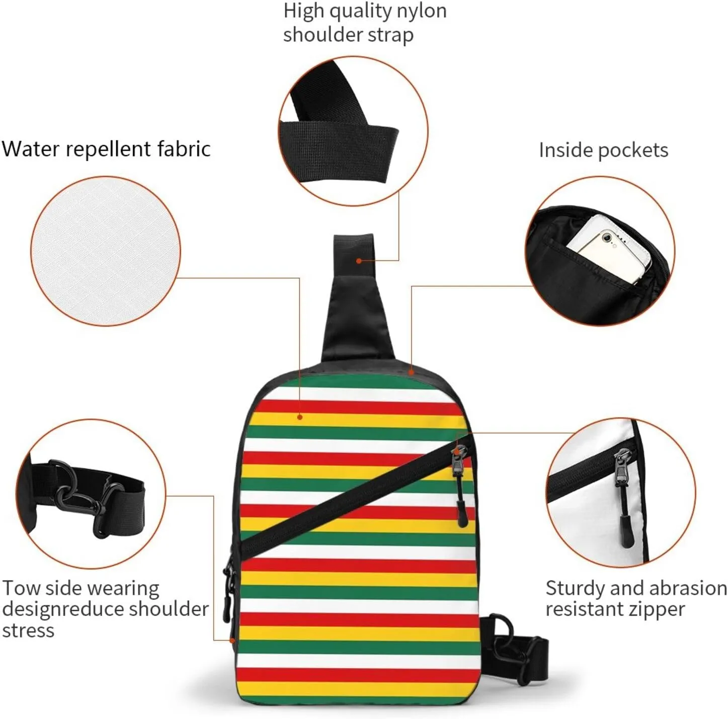 Suriname Surinamese Flag Stripes Crossbody Bag Portable Sling Bags Foldable Chest Daypack Reusable Sports Shoulder Backpack Diagonally Casual Rucksack Travel Bag
