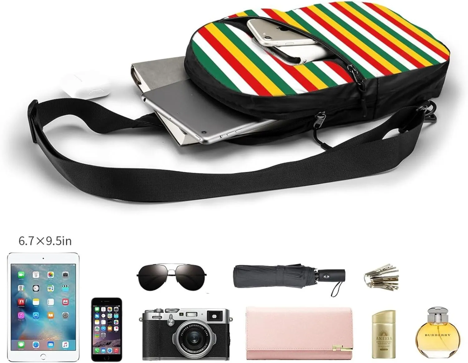 Suriname Surinamese Flag Stripes Crossbody Bag Portable Sling Bags Foldable Chest Daypack Reusable Sports Shoulder Backpack Diagonally Casual Rucksack Travel Bag