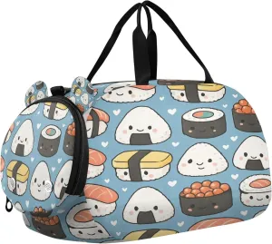 Sushi Youth Sports & Travel Duffle Bag with Shoe Compartment,Waterproof Gym Bag for Girls and Boys (Overnight Essentials Organizer)