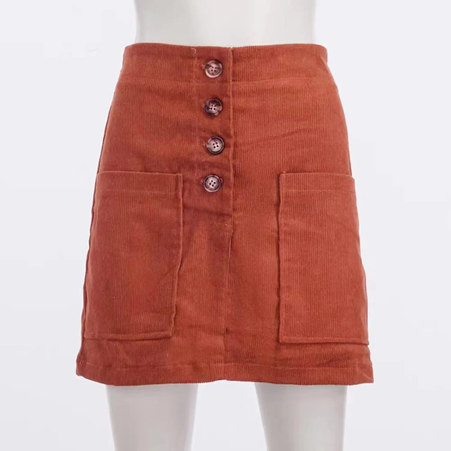 Susupeng Women High Waist Soft Faux Suede Button Down Skirt Slim Back Zip Side Pocket Mini Skirts