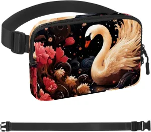 Swans and Flowers-397 Crossbody Fanny Pack for Men&Women,Belt Bag for Travel Casual Walking Running Hiking Cycling
