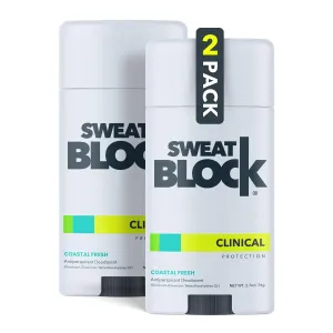 SweatBlock Clinical Strength Deodorant and Antiperspirant for Men and Women | 48 Hour Protection Against Odor and Excessive Sweat | Ideal for Active Lifestyles and Daily Use | Coastal Fresh Scent 2Pk