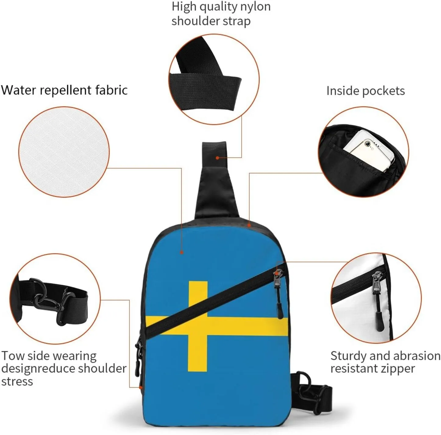 Swedish Sweden Flag Crossbody Bag Portable Sling Bags Foldable Chest Daypack Reusable Sports Shoulder Backpack Diagonally Casual Rucksack Travel Bag
