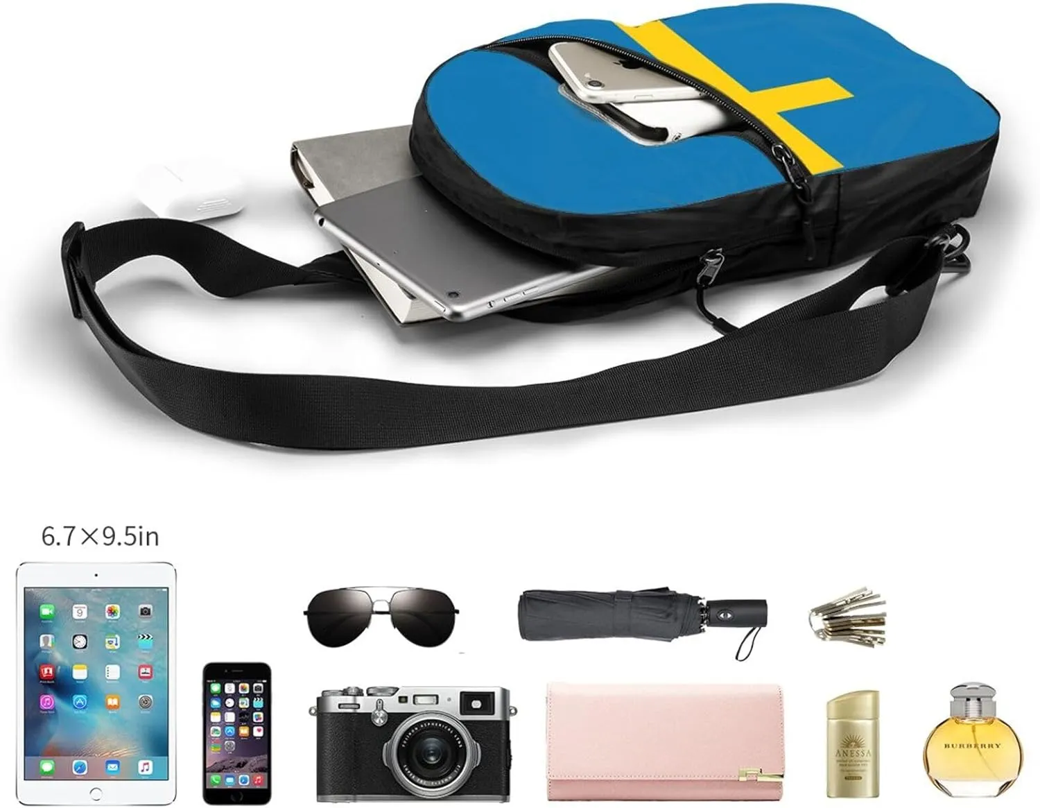 Swedish Sweden Flag Crossbody Bag Portable Sling Bags Foldable Chest Daypack Reusable Sports Shoulder Backpack Diagonally Casual Rucksack Travel Bag