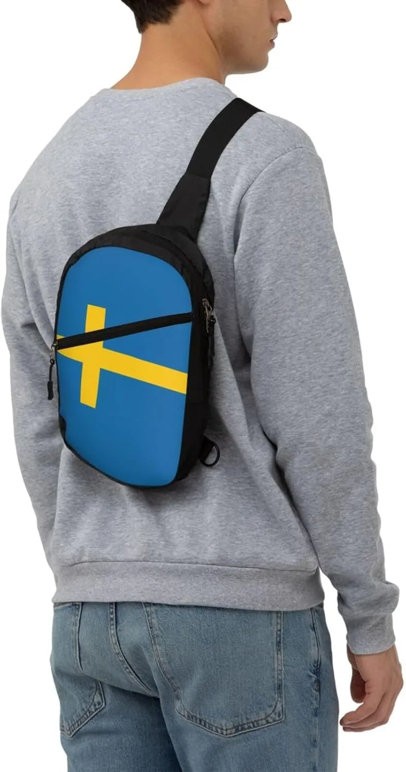 Swedish Sweden Flag Crossbody Bag Portable Sling Bags Foldable Chest Daypack Reusable Sports Shoulder Backpack Diagonally Casual Rucksack Travel Bag