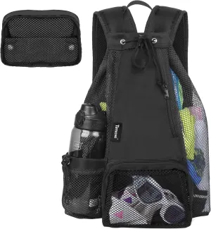 Swim Bag Beach Backpack with Padded Shoulder Strap Mesh Backpack with Wet Pocket for Swimming, Gym
