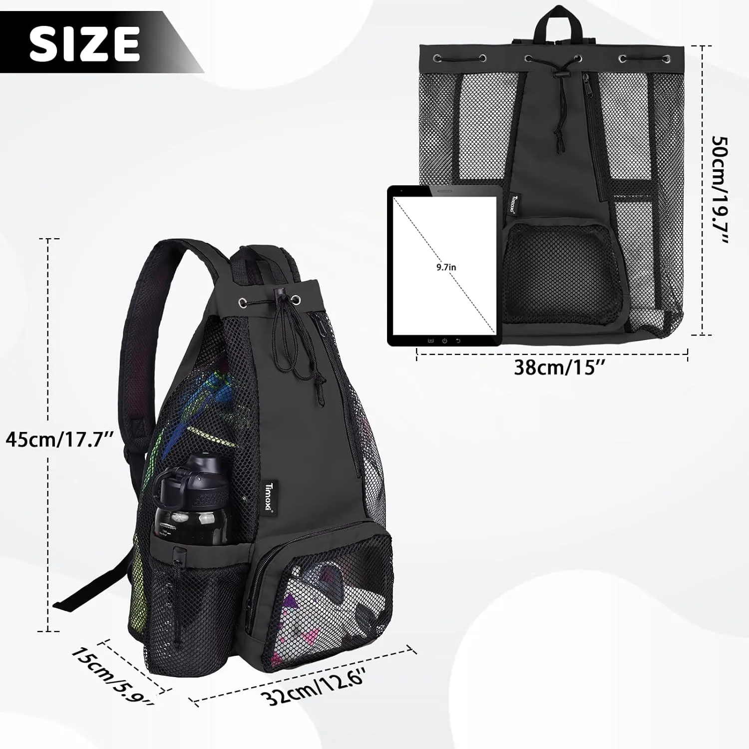 Swim Bag Beach Backpack with Padded Shoulder Strap Mesh Backpack with Wet Pocket for Swimming, Gym