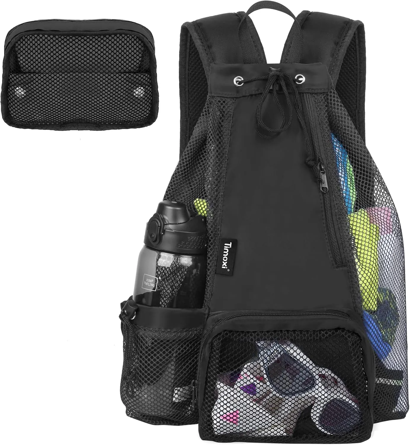 Swim Bag Beach Backpack with Padded Shoulder Strap Mesh Backpack with Wet Pocket for Swimming, Gym