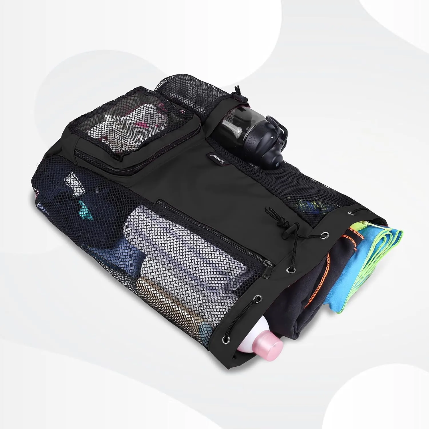 Swim Bag Beach Backpack with Padded Shoulder Strap Mesh Backpack with Wet Pocket for Swimming, Gym
