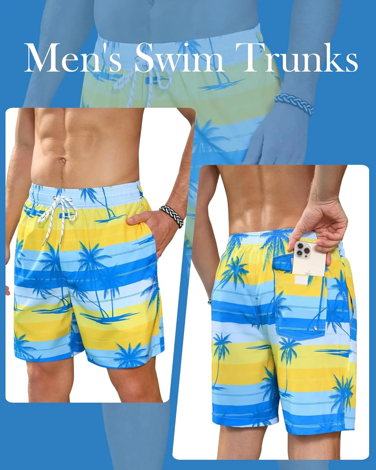 Swim Trunks Mens 7 Inch Bathing Suit with Mesh Liner Men's Stretch Swimwear Quick Dry Swimsuit Beach Shorts