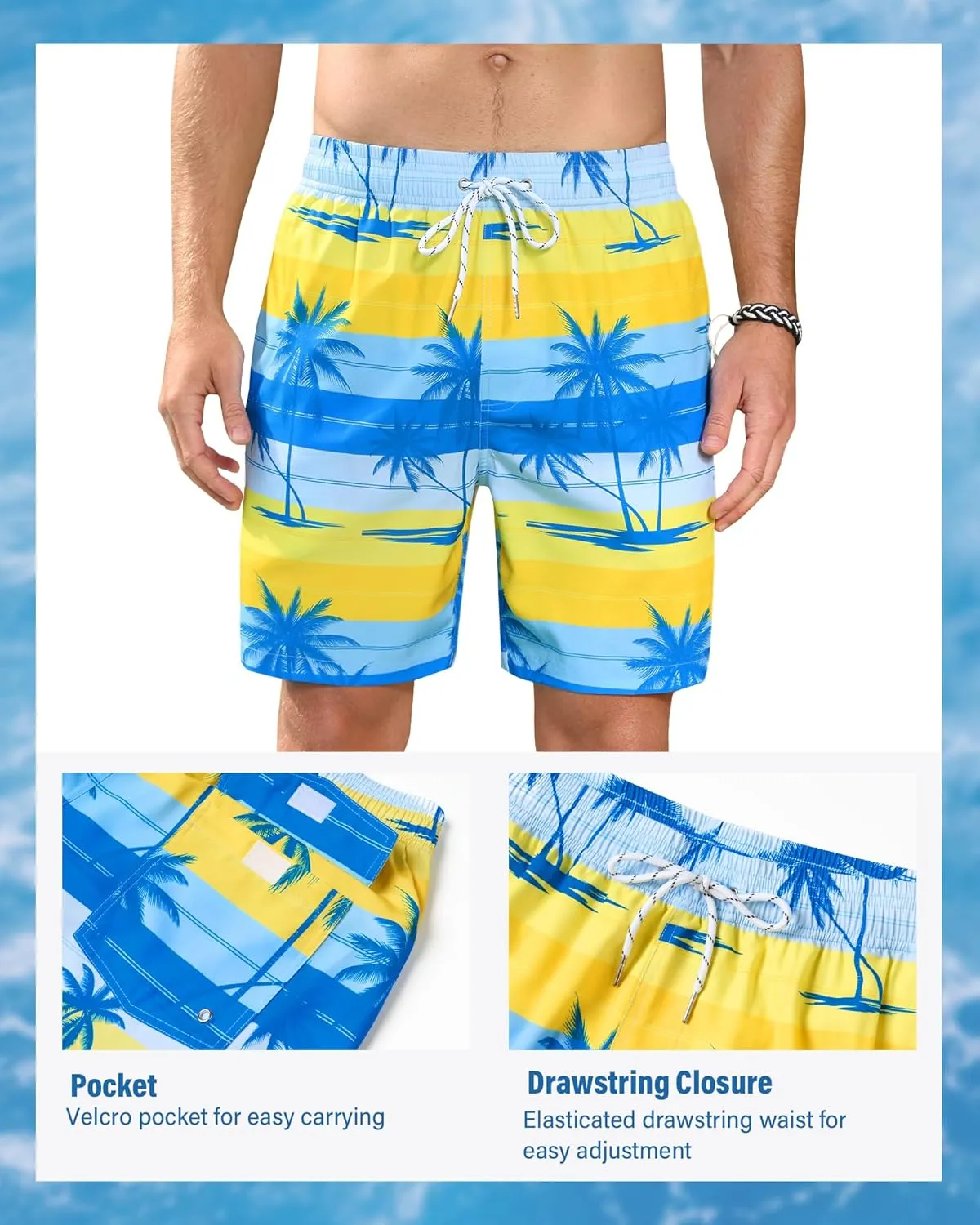 Swim Trunks Mens 7 Inch Bathing Suit with Mesh Liner Men's Stretch Swimwear Quick Dry Swimsuit Beach Shorts