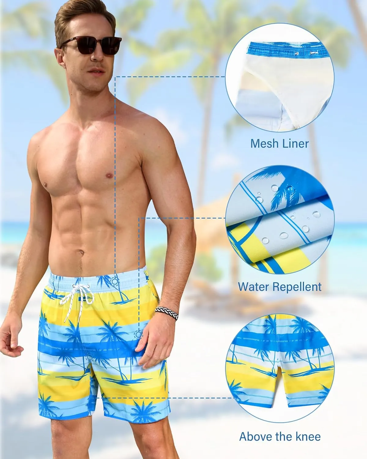 Swim Trunks Mens 7 Inch Bathing Suit with Mesh Liner Men's Stretch Swimwear Quick Dry Swimsuit Beach Shorts