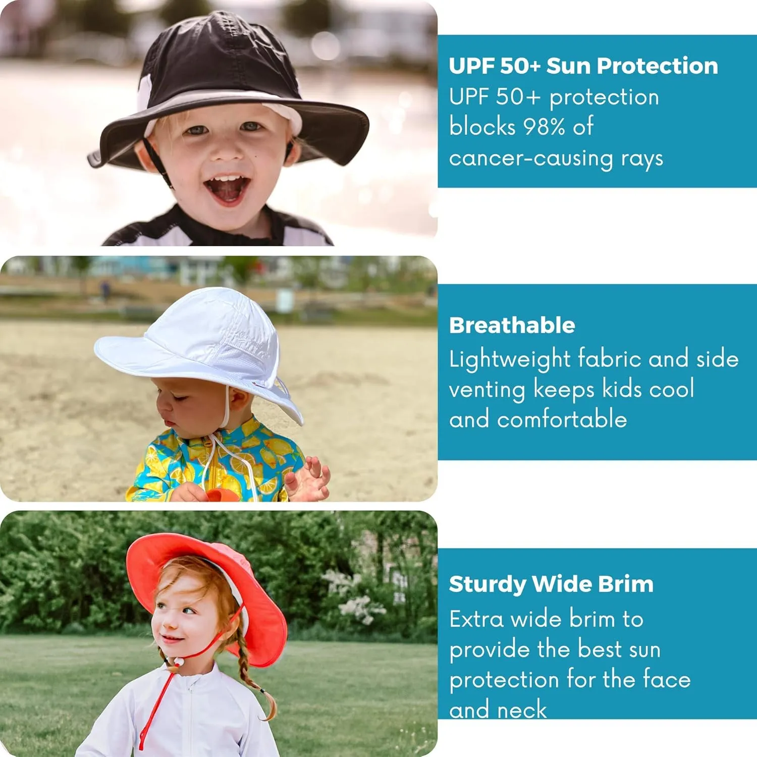 SwimZip Wide Brim Sun Hat | UPF 50  Protection for Baby, Toddler, and Kids