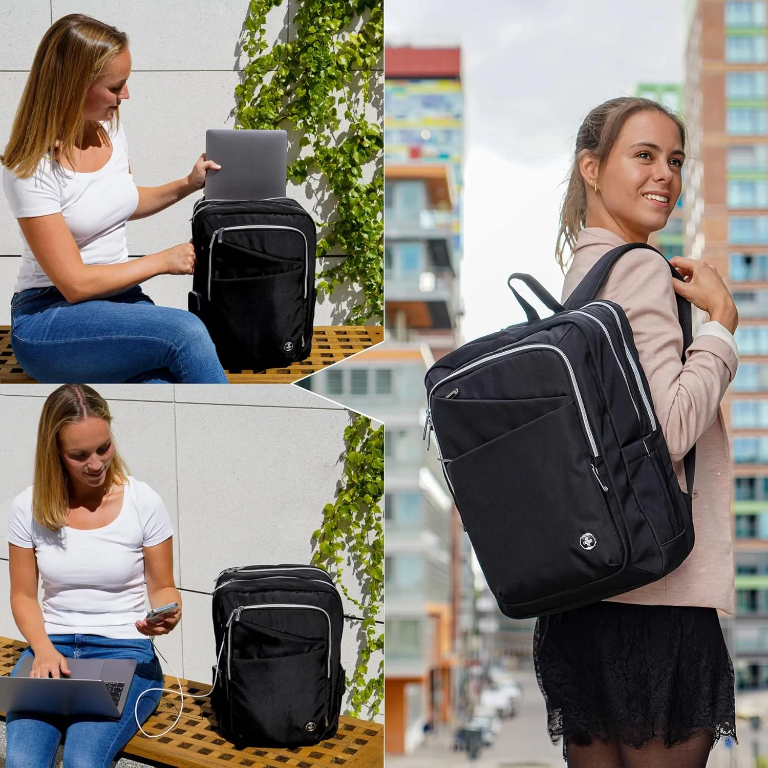 Swissdigital Design Business Laptop Backpack For Women,With USB Charging Port Computer Work Backpack,Fits 15.6 Inch Laptop Travel Casual Backpack,Black | KATY ROSE