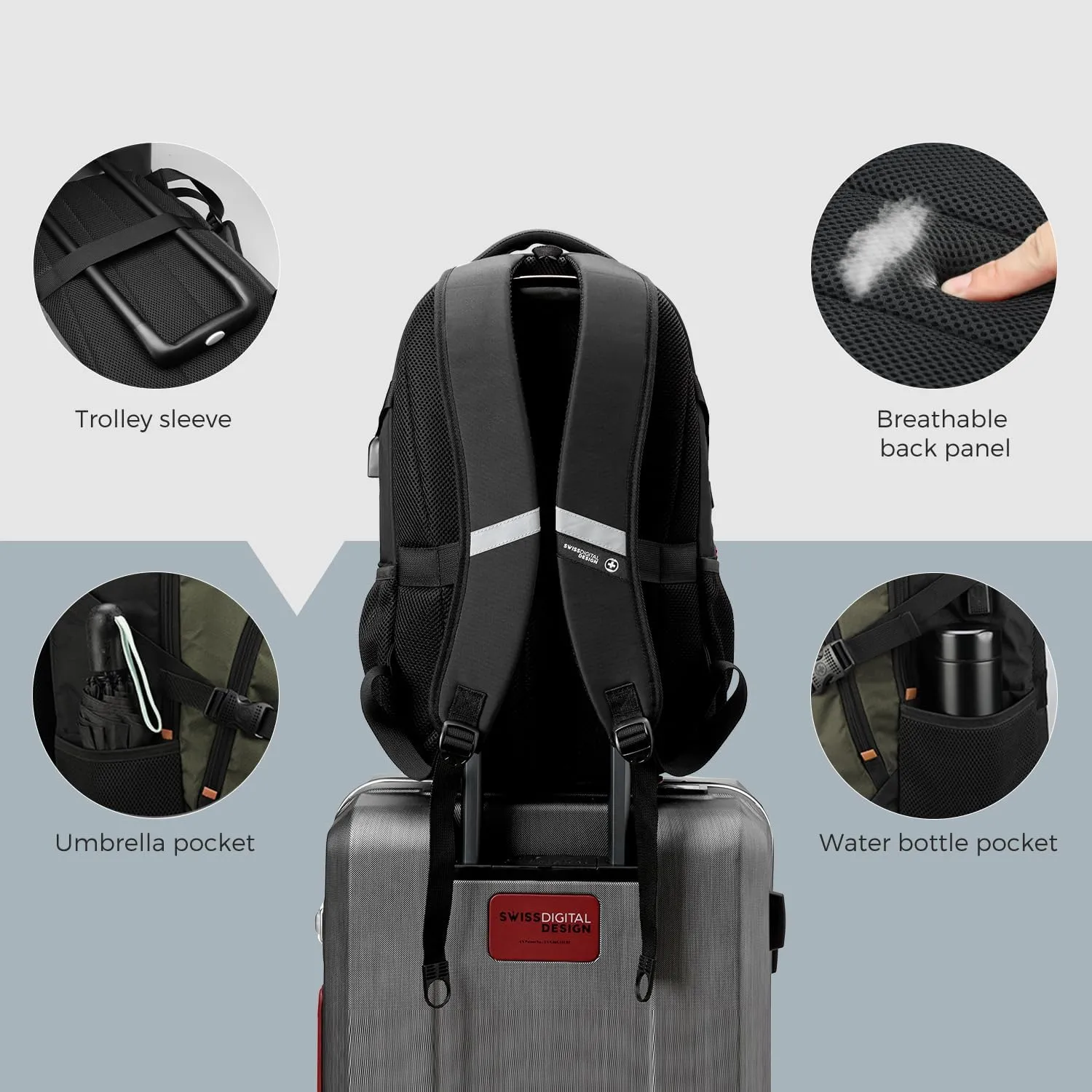 Swissdigital Design Business Laptop Backpack with Smart USB Charging Port, Travel Backpack Fits 15.6 inches Laptops, Water Repellent College Backpack for Men Women, Olive/Black | SD803-26