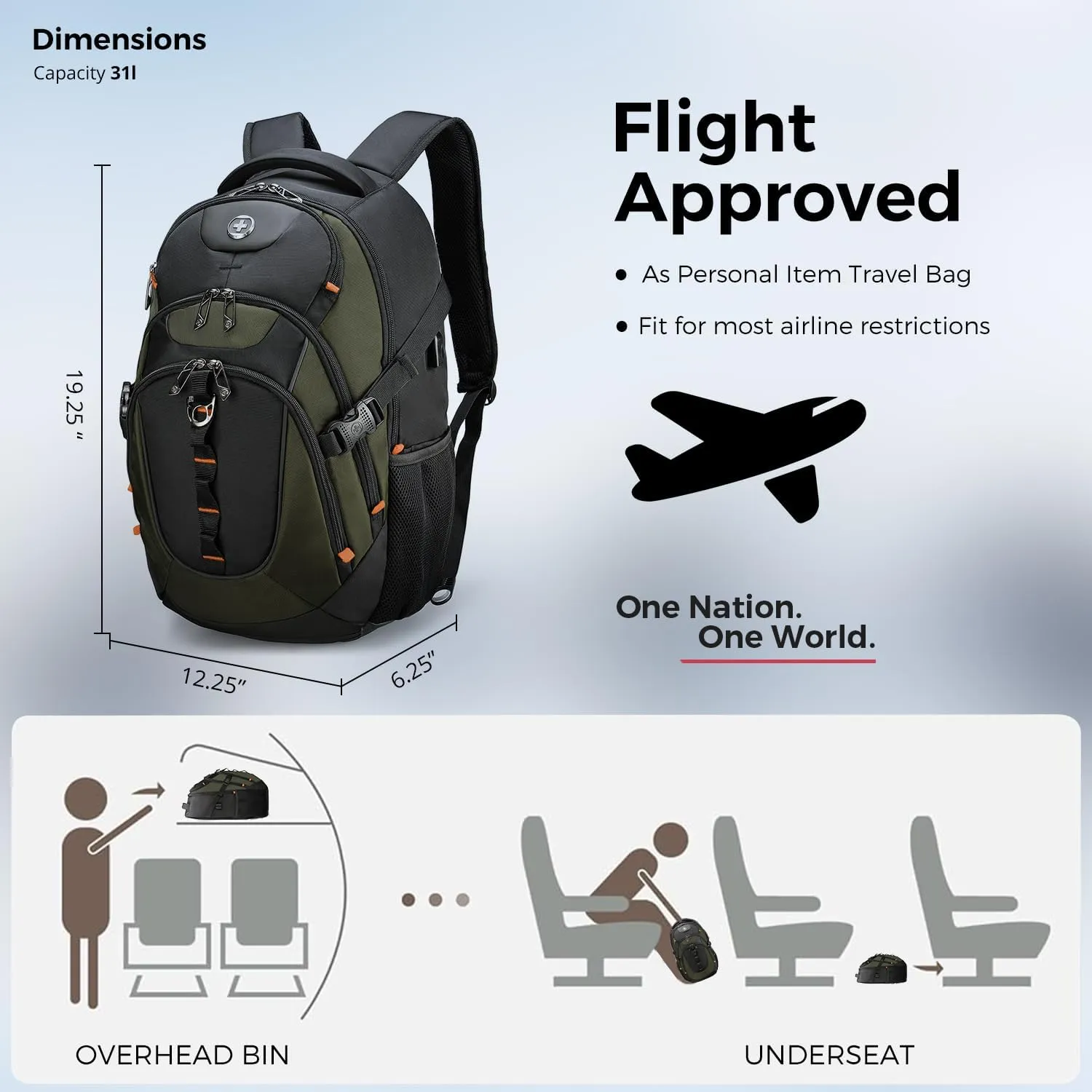 Swissdigital Design Business Laptop Backpack with Smart USB Charging Port, Travel Backpack Fits 15.6 inches Laptops, Water Repellent College Backpack for Men Women, Olive/Black | SD803-26