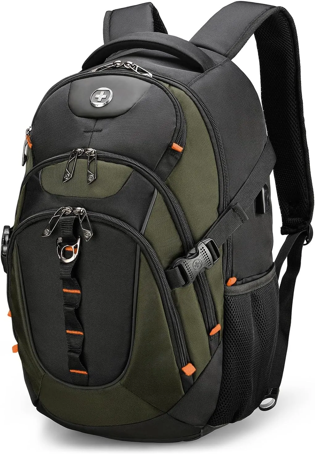 Swissdigital Design Business Laptop Backpack with Smart USB Charging Port, Travel Backpack Fits 15.6 inches Laptops, Water Repellent College Backpack for Men Women, Olive/Black | SD803-26