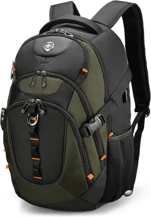 Swissdigital Design Business Laptop Backpack with Smart USB Charging Port, Travel Backpack Fits 15.6 inches Laptops, Water Repellent College Backpack for Men Women, Olive/Black | SD803-26