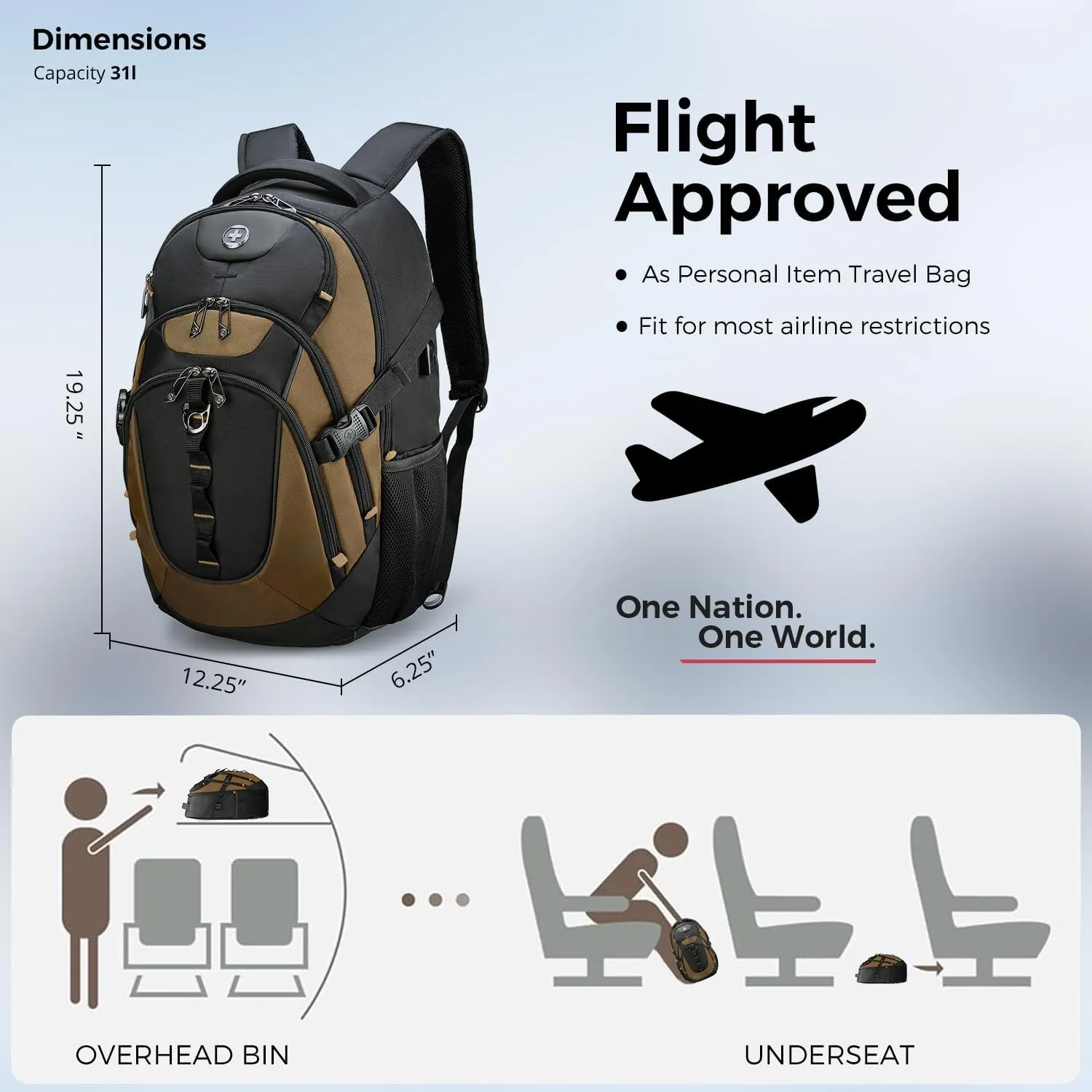Swissdigital Design Business Laptop Backpack with Smart USB Charging Port, Travel Backpack Fits 15.6 inches Laptops, Water Repellent College Backpack for Men Women, Tan/Black | SD803