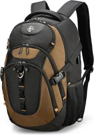 Swissdigital Design Business Laptop Backpack with Smart USB Charging Port, Travel Backpack Fits 15.6 inches Laptops, Water Repellent College Backpack for Men Women, Tan/Black | SD803