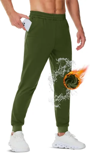 TACVASEN Men's Fleece Lined Joggers Winter Sweatpants with Pockets Water Resistant Warm Running Athletic Track Pants