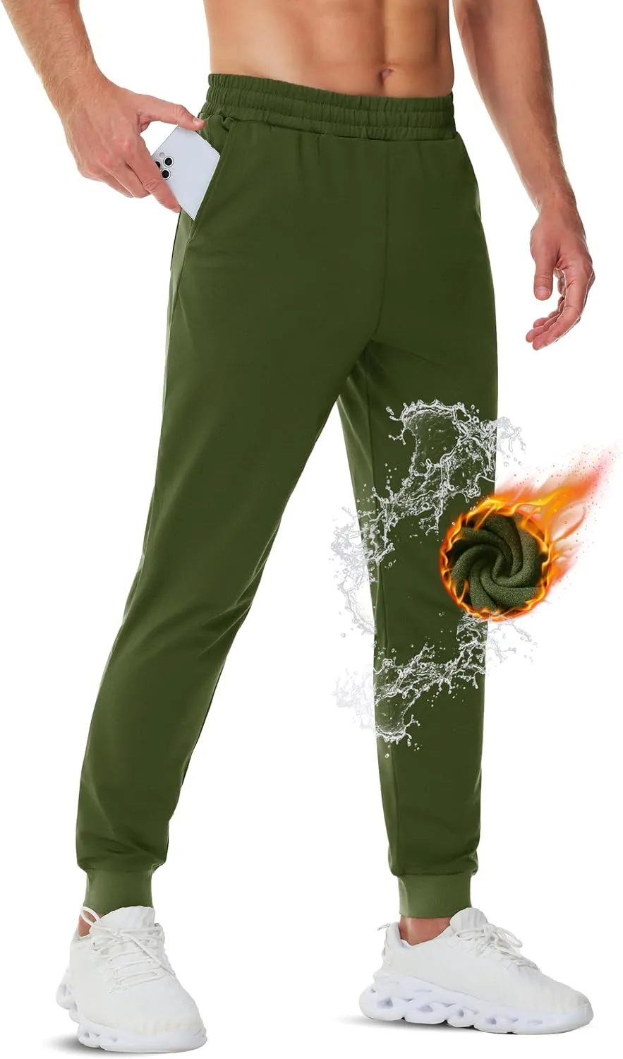TACVASEN Men's Fleece Lined Joggers Winter Sweatpants with Pockets Water Resistant Warm Running Athletic Track Pants