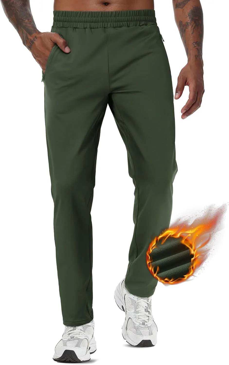 TACVASEN Men's Warm Sweatpants Winter Fleece Lined Water Resistant Pants Straight Leg with Zipper Pockets for Running