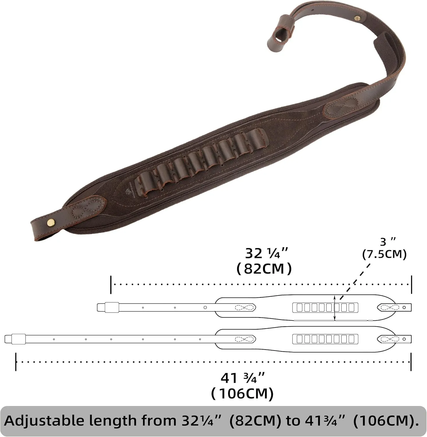 Tas Trost Leather Adjustable Cartridge Holder Sling, Hand Stitched Rifle Shoulder Sling for .30-30 .45-70 .22LR 12GA
