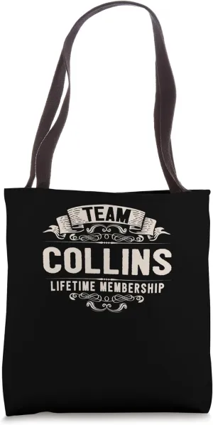 Team Collins Lifetime Membership Retro Last Name Vintage Tote Bag
