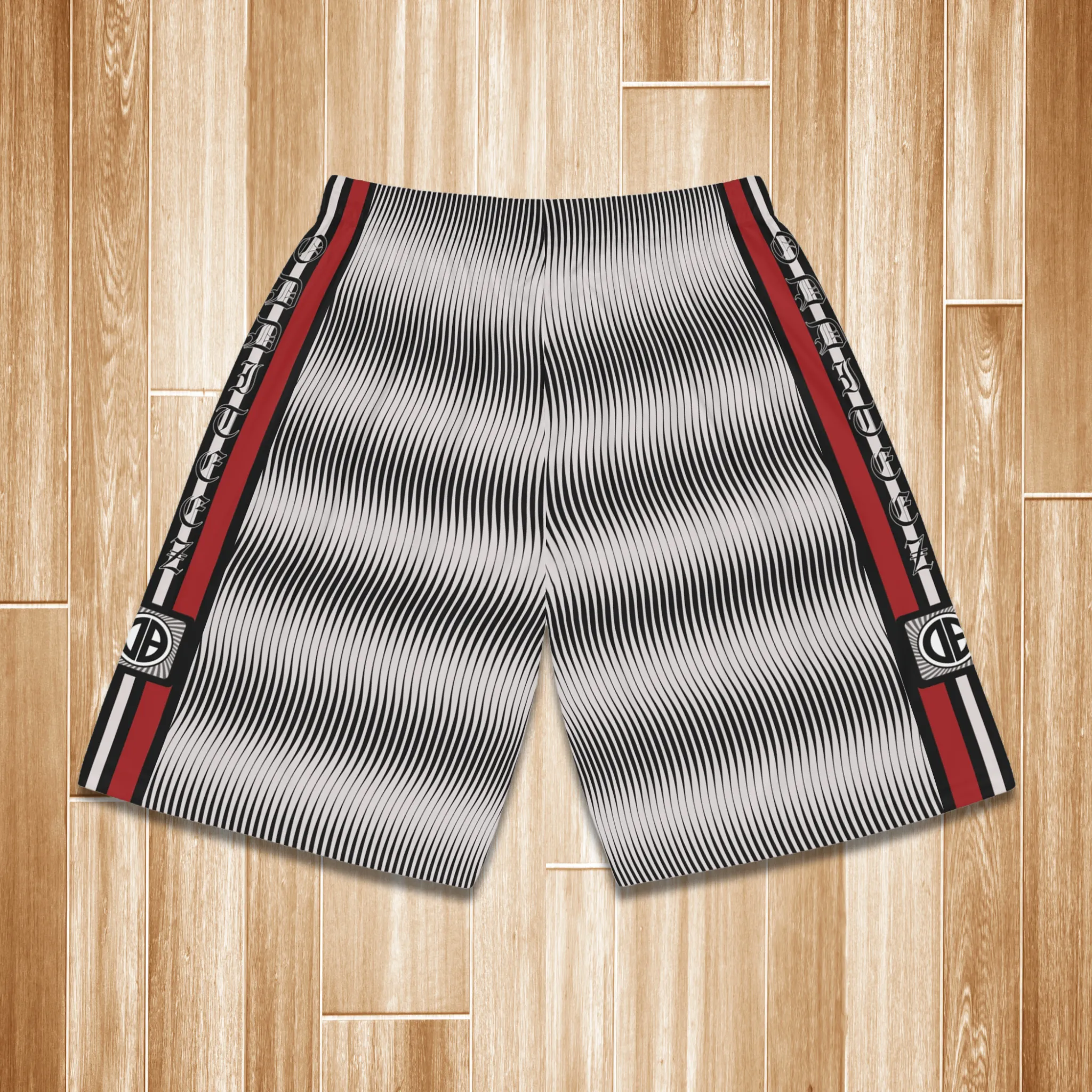 “Team Weirdos” Ghost White & Black Swirly Pattern Men's Jersey Basketball Gym Shorts