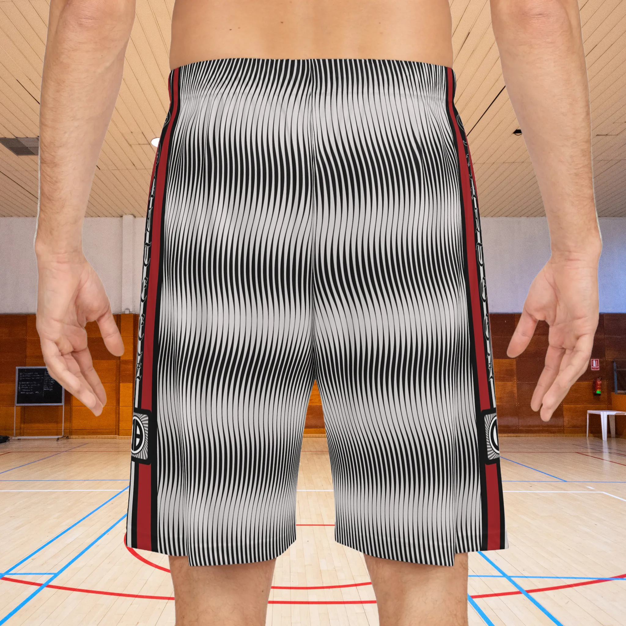 “Team Weirdos” Ghost White & Black Swirly Pattern Men's Jersey Basketball Gym Shorts
