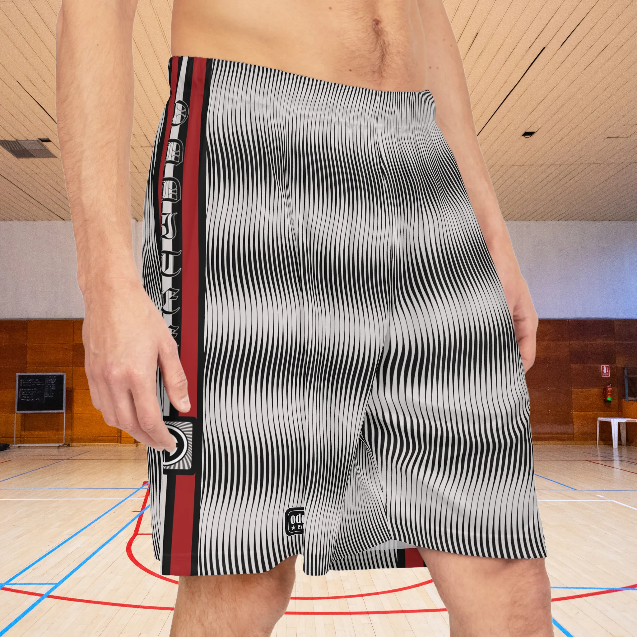 “Team Weirdos” Ghost White & Black Swirly Pattern Men's Jersey Basketball Gym Shorts