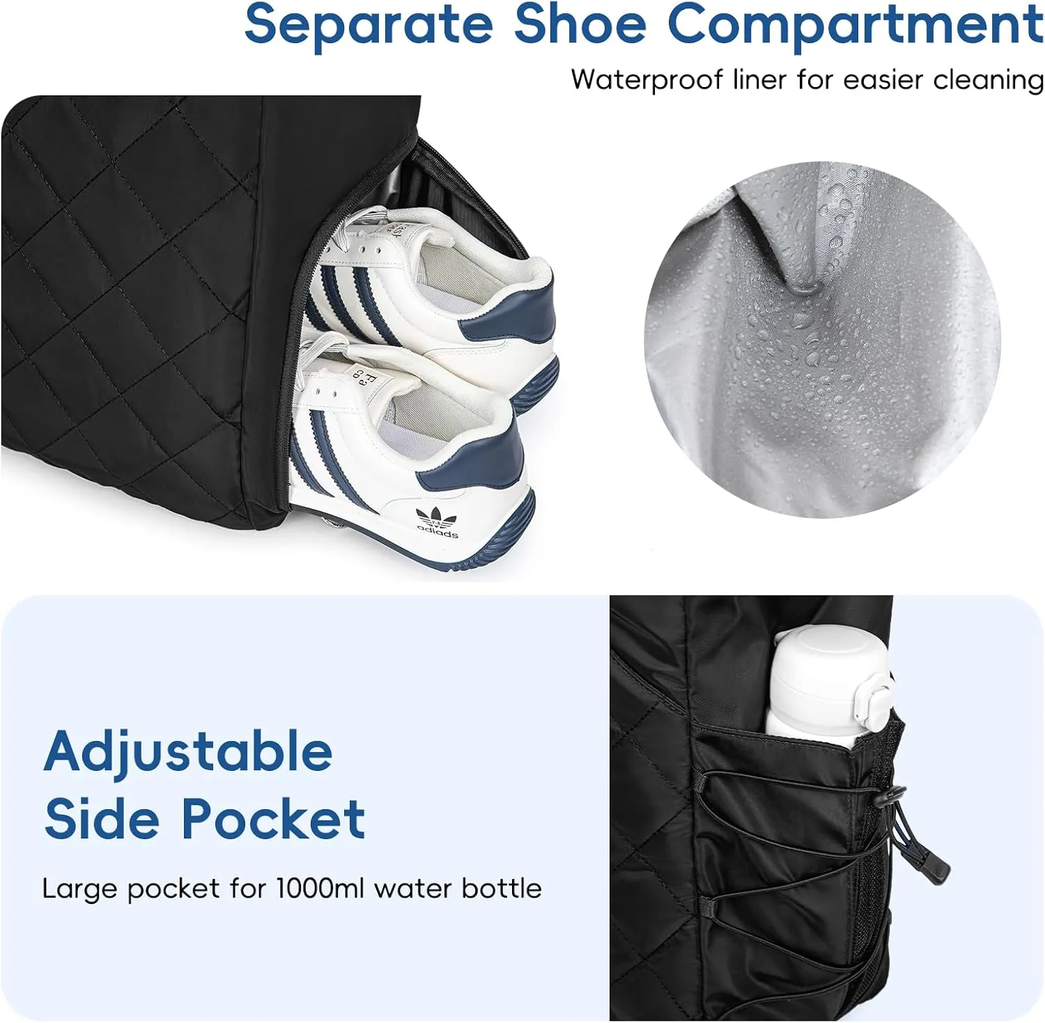 Tennis Tote Bag with Shoe Compartment - Extra-Large Quilted Pickleball Bag Holds 2-4 Rackets, Water-Resistant & Lightweight for Men & Women